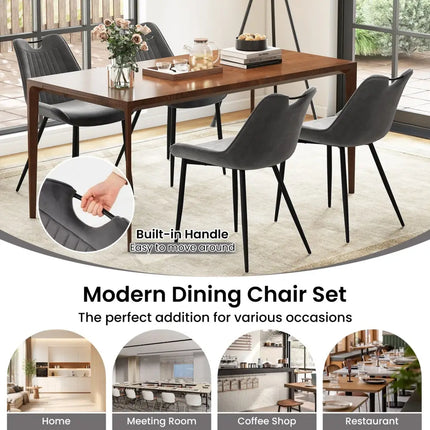 Dining Chair Set of 4 Faux Leather Upholstered Kitchen Chairs with Metal Legs-Gray - Gray - Kitchen & Dining