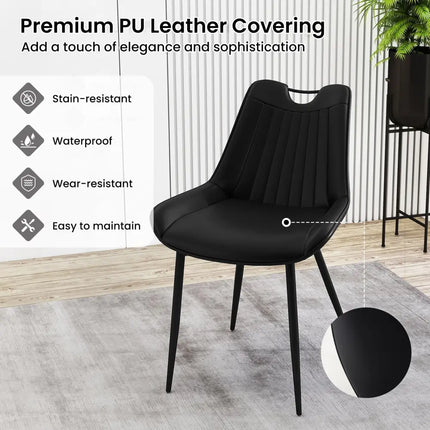 Dining Chair Set of 4 Faux Leather Upholstered Kitchen Chairs with Metal Legs-Black - Black - Kitchen & Dining
