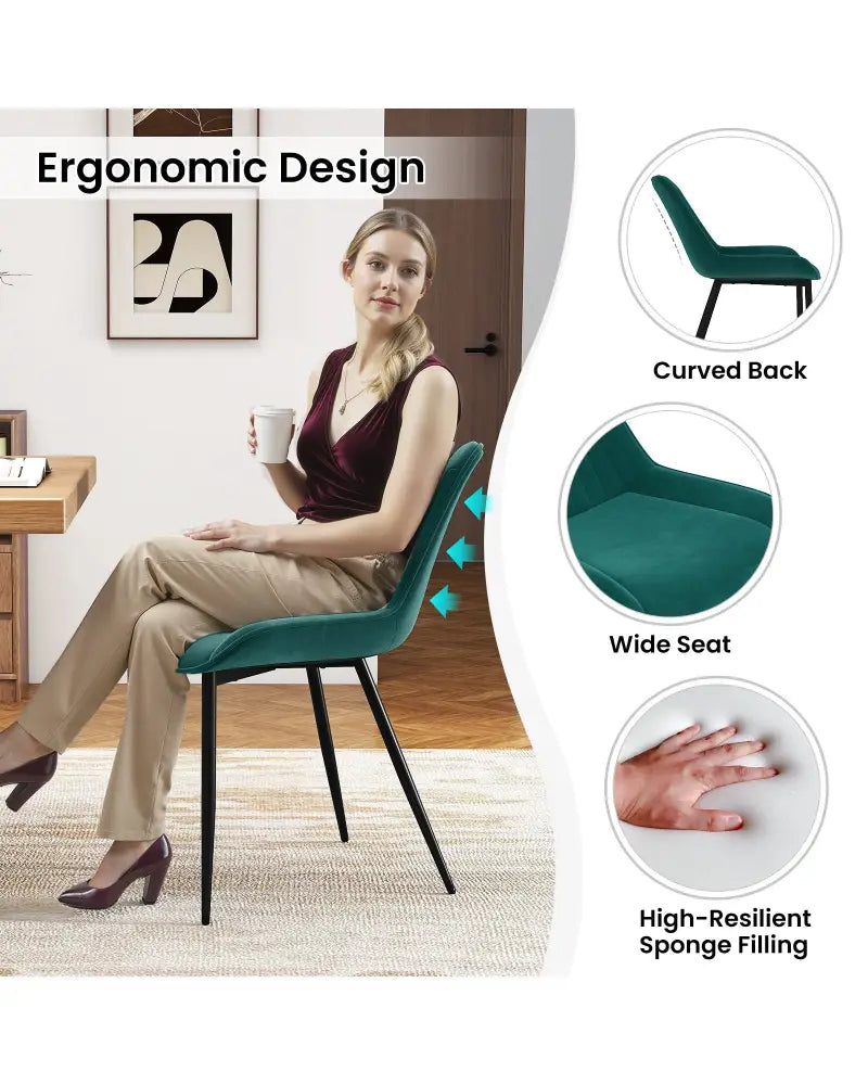 Dining Chair Set of 4 Faux Leather Upholstered Kitchen Chairs with Metal Legs-Turquoise - Turquoise - Dining Chairs