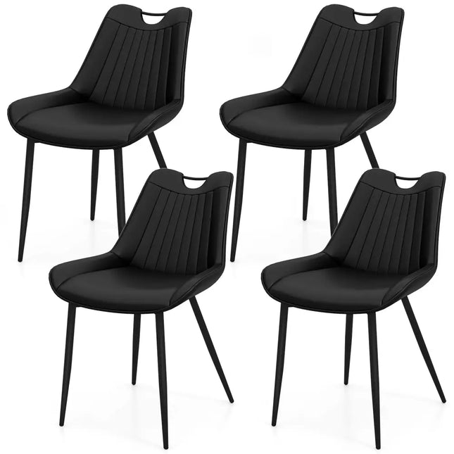 Dining Chair Set of 4 Faux Leather Upholstered Kitchen Chairs with Metal Legs-Black - Black - Kitchen & Dining