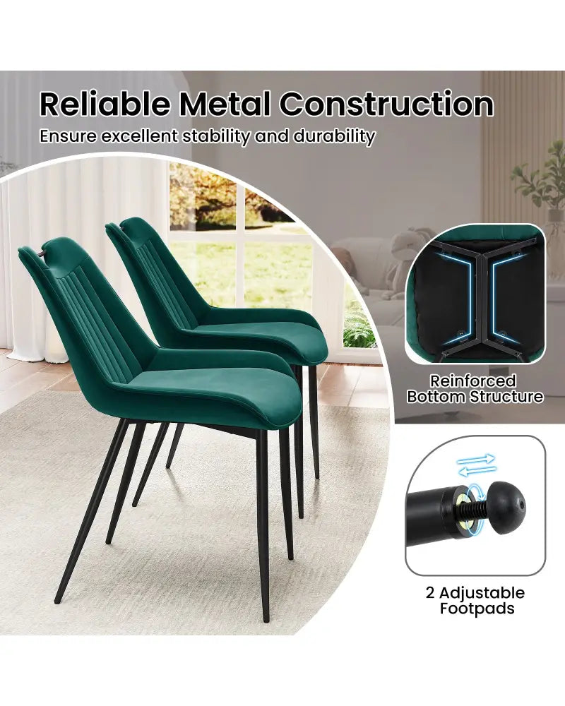 Dining Chair Set of 4 Faux Leather Upholstered Kitchen Chairs with Metal Legs-Turquoise - Turquoise - Dining Chairs