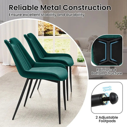 Dining Chair Set of 4 Faux Leather Upholstered Kitchen Chairs with Metal Legs-Turquoise - Turquoise - Kitchen & Dining