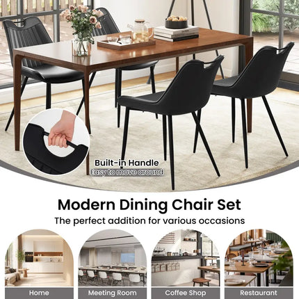 Dining Chair Set of 4 Faux Leather Upholstered Kitchen Chairs with Metal Legs-Black - Black - Kitchen & Dining