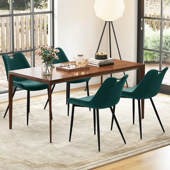 Dining Chair Set of 4 Faux Leather Upholstered Kitchen Chairs with Metal Legs-Turquoise - Turquoise - Kitchen & Dining