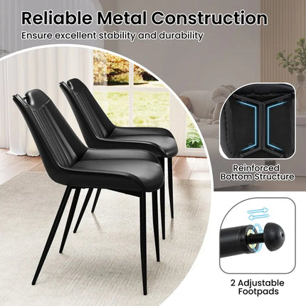 Dining Chair Set of 4 Faux Leather Upholstered Kitchen Chairs with Metal Legs-Black - Black - Kitchen & Dining