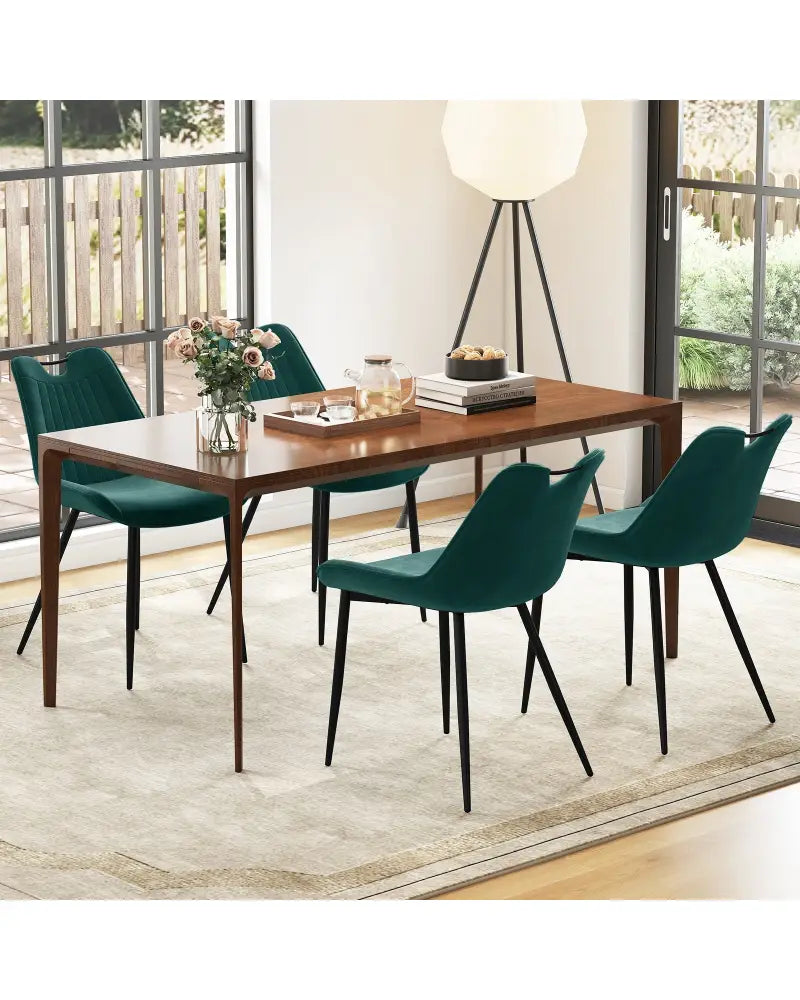 Dining Chair Set of 4 Faux Leather Upholstered Kitchen Chairs with Metal Legs-Turquoise - Turquoise - Dining Chairs