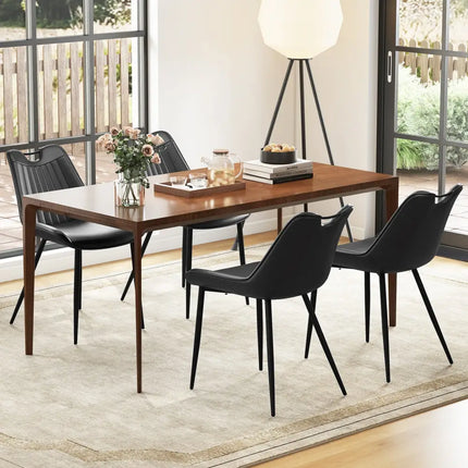 Dining Chair Set of 4 Faux Leather Upholstered Kitchen Chairs with Metal Legs-Black - Black - Kitchen & Dining