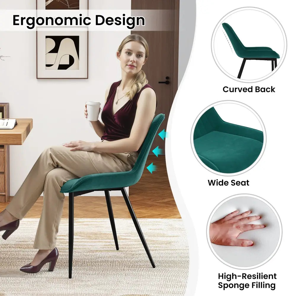 Dining Chair Set of 4 Faux Leather Upholstered Kitchen Chairs with Metal Legs-Turquoise - Turquoise - Dining Chairs