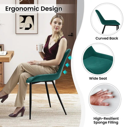 Dining Chair Set of 4 Faux Leather Upholstered Kitchen Chairs with Metal Legs-Turquoise - Turquoise - Kitchen & Dining