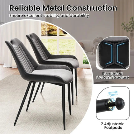 Dining Chair Set of 4 Faux Leather Upholstered Kitchen Chairs with Metal Legs-Gray - Gray - Kitchen & Dining