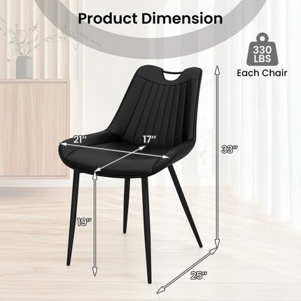 Dining Chair Set of 4 Faux Leather Upholstered Kitchen Chairs with Metal Legs-Black - Black - Kitchen & Dining
