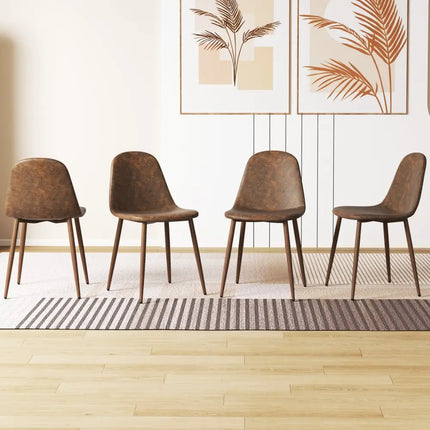 Dining Chair Set of 4 Faux PU Leather Upholstered Kitchen Chairs with Metal Legs-Brown - Brown - Dining Chairs