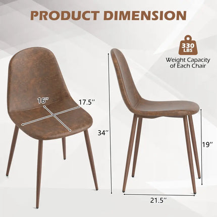 Dining Chair Set of 4 Faux PU Leather Upholstered Kitchen Chairs with Metal Legs-Brown - Brown - Dining Chairs