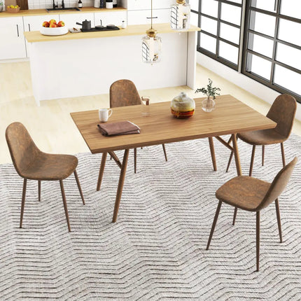 Dining Chair Set of 4 Faux PU Leather Upholstered Kitchen Chairs with Metal Legs-Brown - Brown - Dining Chairs