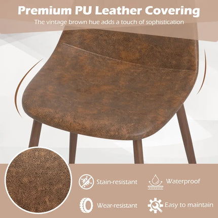 Dining Chair Set of 4 Faux PU Leather Upholstered Kitchen Chairs with Metal Legs-Brown - Brown - Dining Chairs