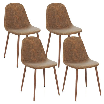 Dining Chair Set of 4 Faux PU Leather Upholstered Kitchen Chairs with Metal Legs-Brown - Brown - Dining Chairs