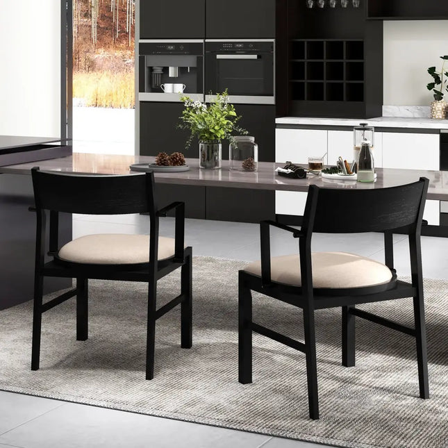 Dining Chair with Contoured Backrest and Padded Seat Set of 2-Beige - Beige - Dining Chairs