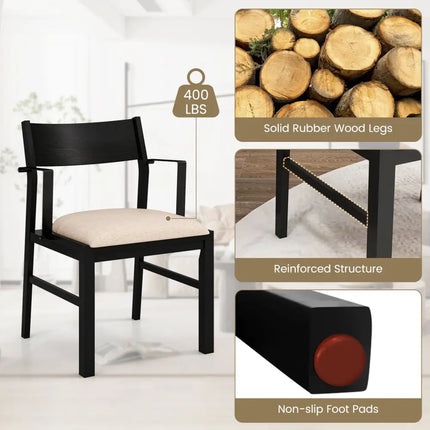 Dining Chair with Contoured Backrest and Padded Seat Set of 2-Beige - Beige - Dining Chairs