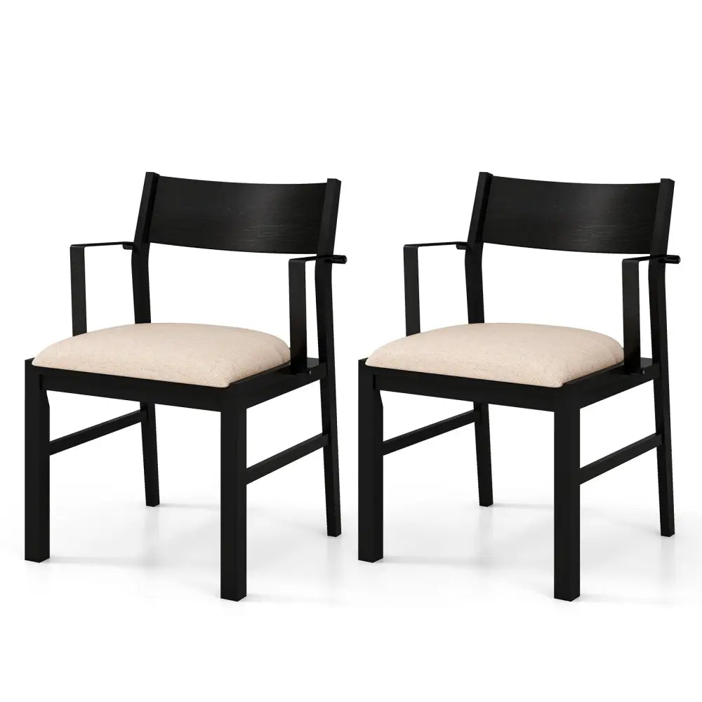 Dining Chair with Contoured Backrest and Padded Seat Set of 2-Beige - Beige - Dining Chairs