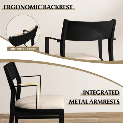 Dining Chair with Contoured Backrest and Padded Seat Set of 2-Beige - Beige - Dining Chairs