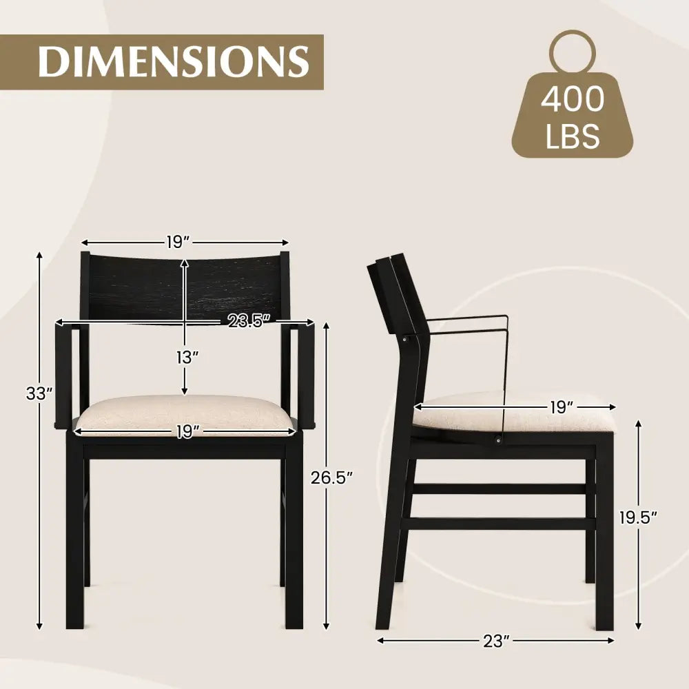 Dining Chair with Contoured Backrest and Padded Seat Set of 2-Beige - Beige - Dining Chairs