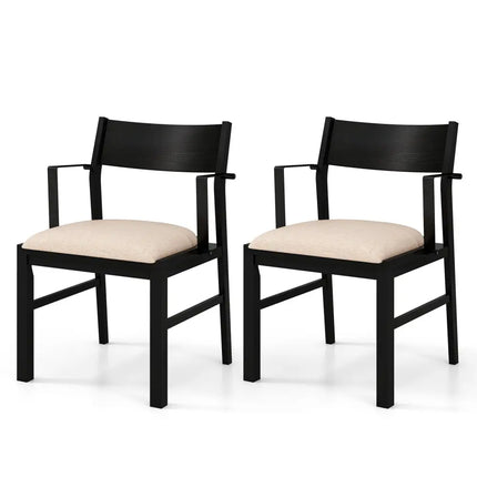 Dining Chair with Contoured Backrest and Padded Seat Set of 2-Beige - Beige - Dining Chairs