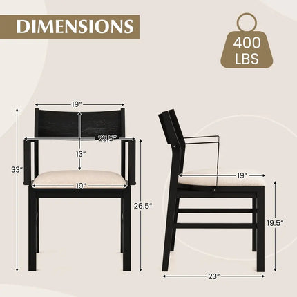 Dining Chair with Contoured Backrest and Padded Seat Set of 2-Beige - Beige - Dining Chairs