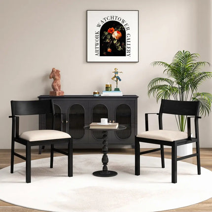 Dining Chair with Contoured Backrest and Padded Seat Set of 2-Beige - Beige - Dining Chairs