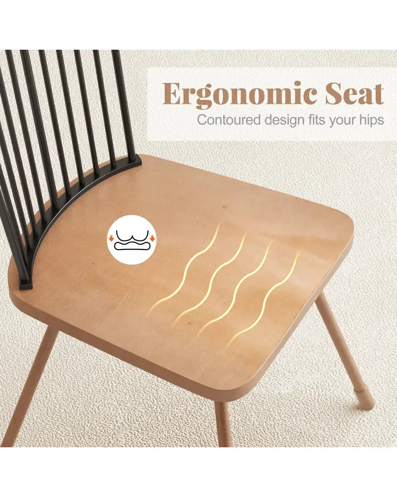 Dining Chair with Spindle Back and Ergonomic Contoured Seat Set of 2-Natural - Natural - Dining Chairs
