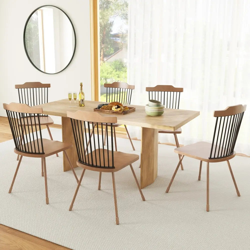 Dining Chair with Spindle Back and Ergonomic Contoured Seat Set of 2-Natural - Natural - Dining Chairs