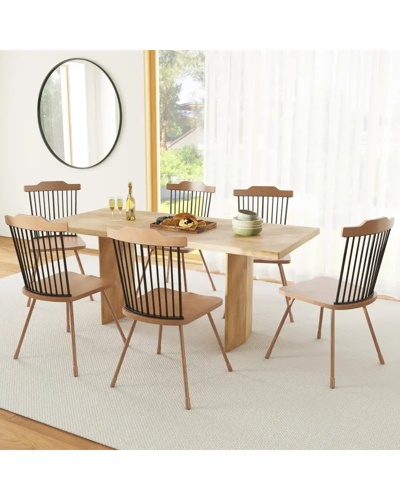 Dining Chair with Spindle Back and Ergonomic Contoured Seat Set of 2-Natural - Natural - Dining Chairs
