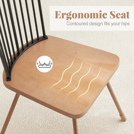 Dining Chair with Spindle Back and Ergonomic Contoured Seat Set of 2-Natural - Natural - Kitchen & Dining