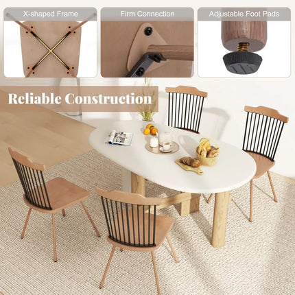 Dining Chair with Spindle Back and Ergonomic Contoured Seat Set of 2-Natural - Natural - Kitchen & Dining