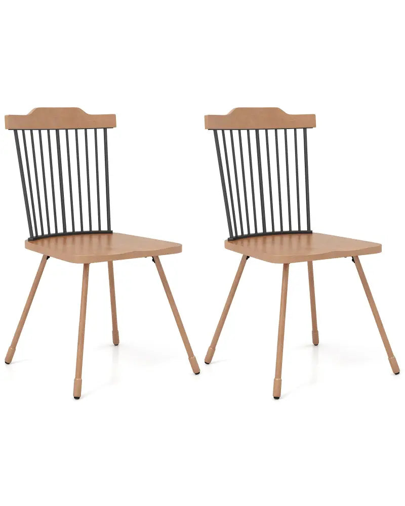 Dining Chair with Spindle Back and Ergonomic Contoured Seat Set of 2-Natural - Natural - Dining Chairs