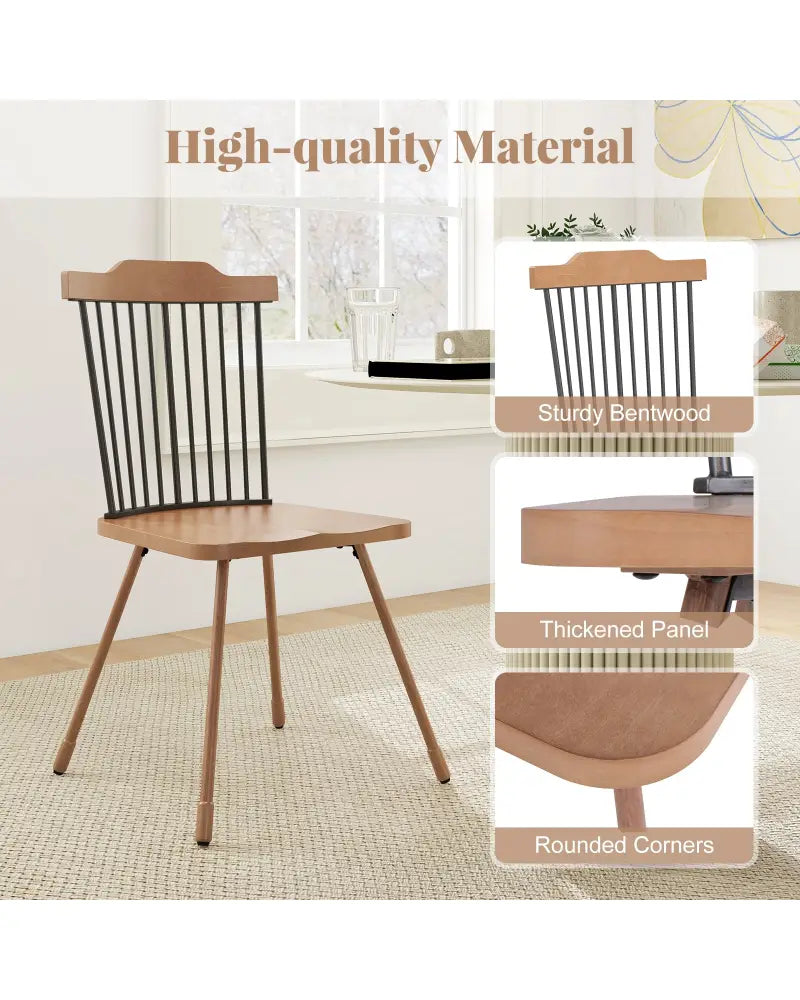 Dining Chair with Spindle Back and Ergonomic Contoured Seat Set of 2-Natural - Natural - Dining Chairs