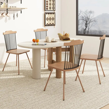 Dining Chair with Spindle Back and Ergonomic Contoured Seat Set of 2-Natural - Natural - Kitchen & Dining