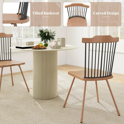 Dining Chair with Spindle Back and Ergonomic Contoured Seat Set of 2-Natural - Natural - Kitchen & Dining