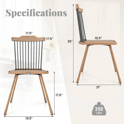 Dining Chair with Spindle Back and Ergonomic Contoured Seat Set of 2-Natural - Natural - Kitchen & Dining