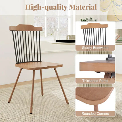 Dining Chair with Spindle Back and Ergonomic Contoured Seat Set of 2-Natural - Natural - Kitchen & Dining