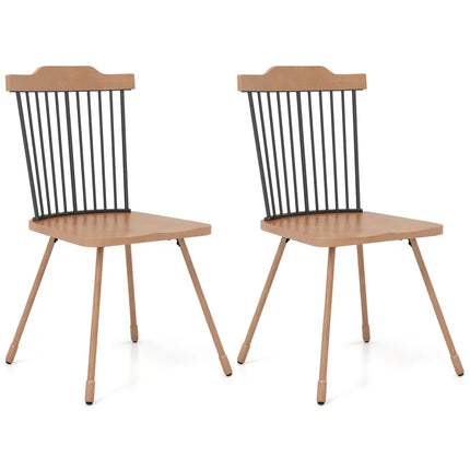 Dining Chair with Spindle Back and Ergonomic Contoured Seat Set of 2-Natural - Natural - Kitchen & Dining