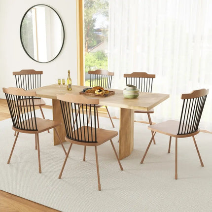 Dining Chair with Spindle Back and Ergonomic Contoured Seat Set of 2-Natural - Natural - Kitchen & Dining