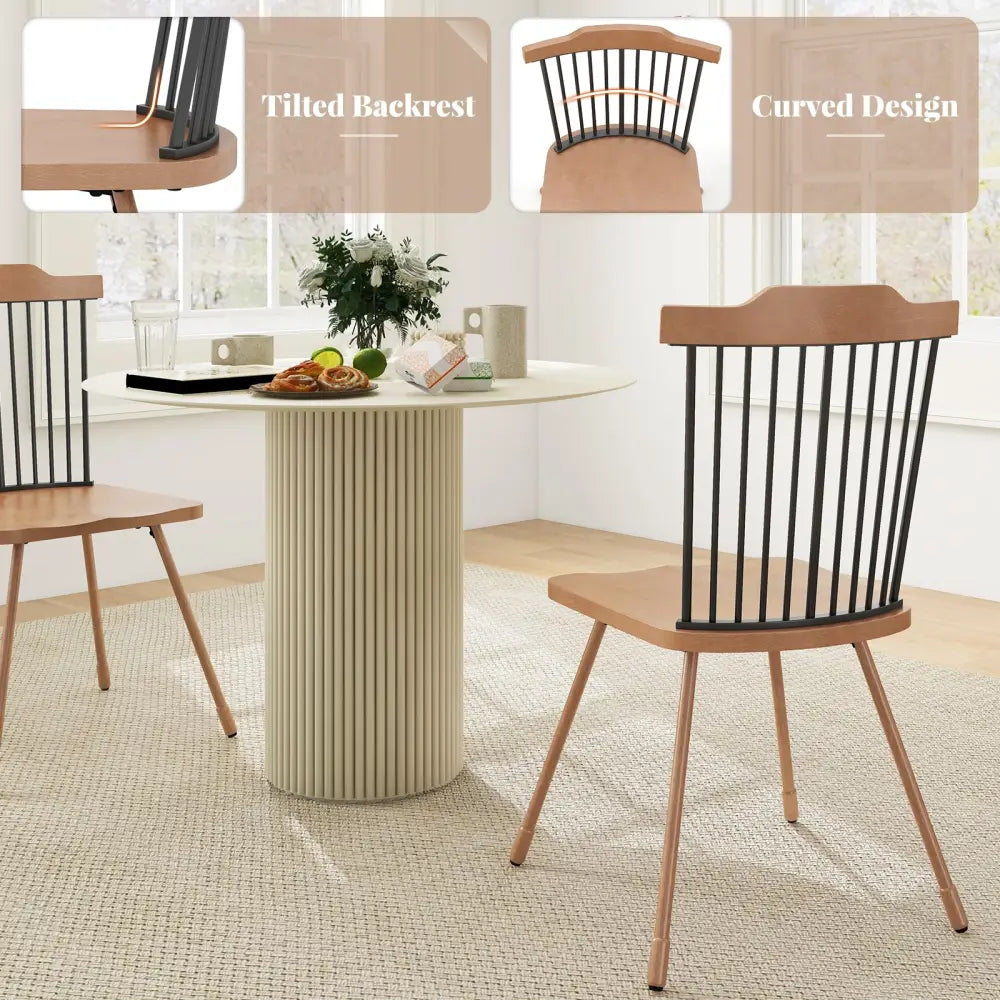 Dining Chair with Spindle Back and Ergonomic Contoured Seat Set of 2-Natural - Natural - Dining Chairs