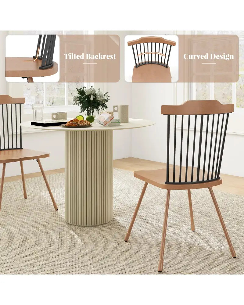 Dining Chair with Spindle Back and Ergonomic Contoured Seat Set of 2-Natural - Natural - Dining Chairs