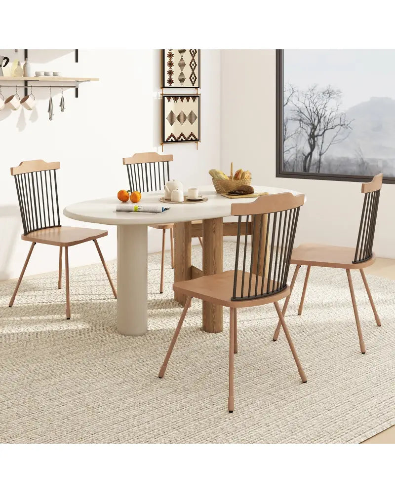 Dining Chair with Spindle Back and Ergonomic Contoured Seat Set of 2-Natural - Natural - Dining Chairs