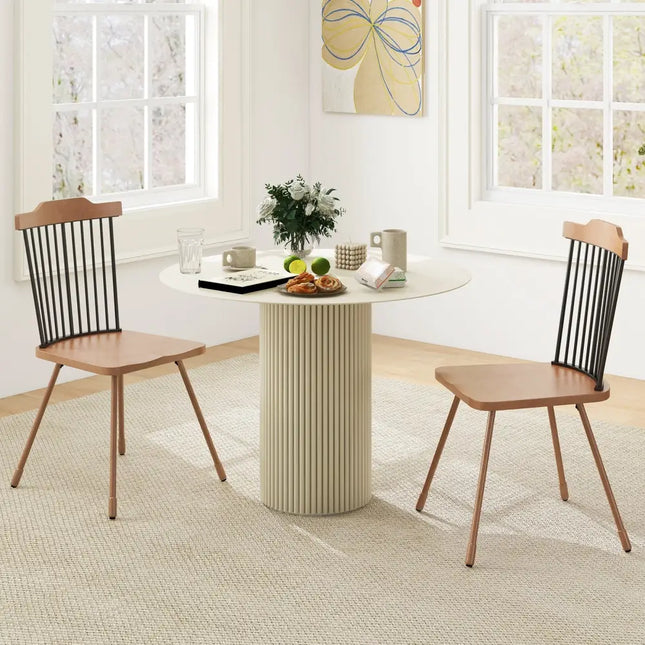 Dining Chair with Spindle Back and Ergonomic Contoured Seat Set of 2-Natural - Natural - Kitchen & Dining