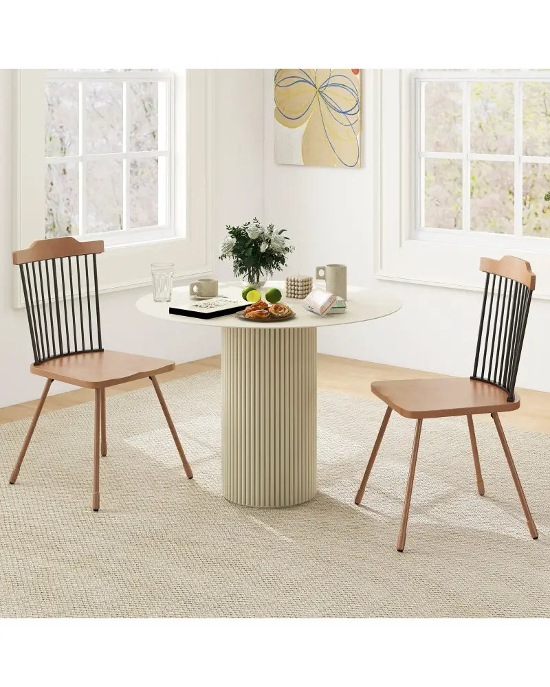 Dining Chair with Spindle Back and Ergonomic Contoured Seat Set of 2-Natural - Natural - Dining Chairs