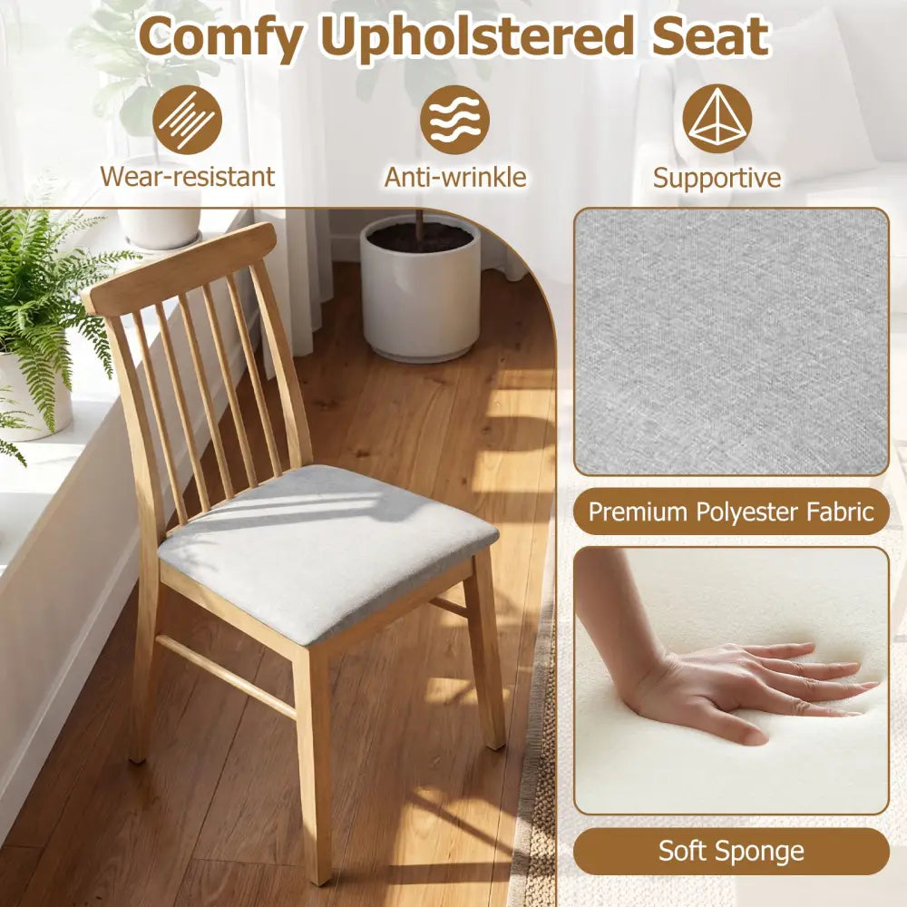 Dining Chairs Set of 2 Fabric Upholstered Kitchen Armless Chairs with Rubber Wood Frame-Natural - Natural - Dining