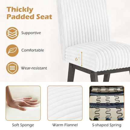 Dining Chairs Set of 2 Fabric Upholstered Kitchen Chairs with Padded Seatand Rubber Wood Legs-Grey - Gray & White