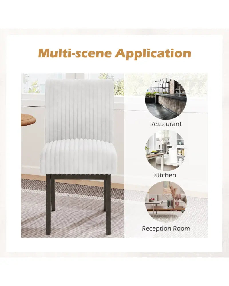Dining Chairs Set of 2 Fabric Upholstered Kitchen Chairs with Padded Seatand Rubber Wood Legs-White + Grey - Gray &