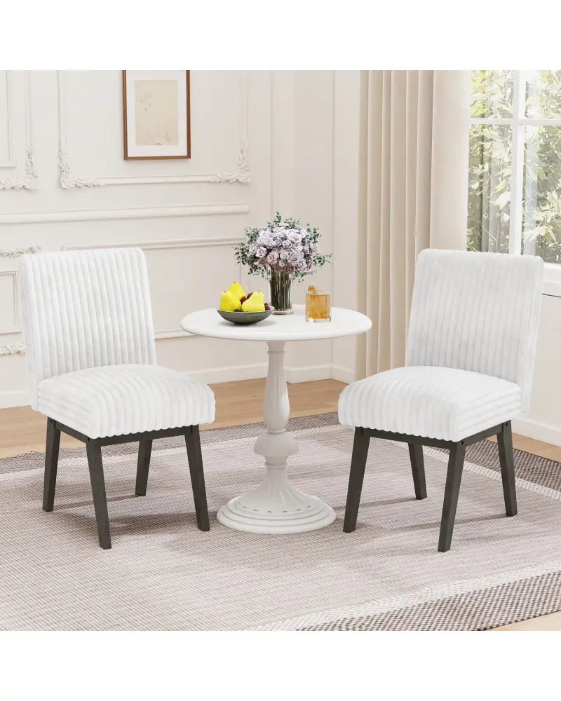 Dining Chairs Set of 2 Fabric Upholstered Kitchen Chairs with Padded Seatand Rubber Wood Legs-White + Grey - Gray &